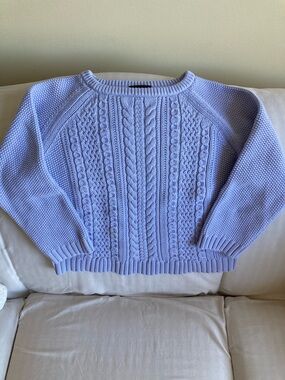 J.Crew Cotton Heritage Mixed Cable Knit Crewneck Sweater Blue Size M